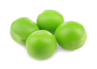 Fresh green peas on white background