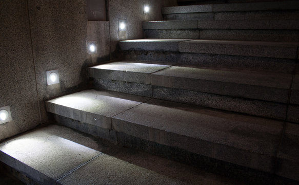 Illuminated Stairs At Night. Background.