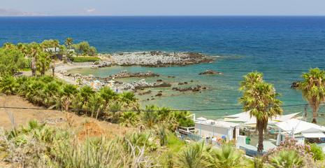 Palm trees and the sea on the island of Crete