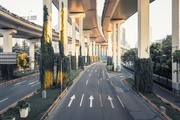 city viaduct closeup in early morning