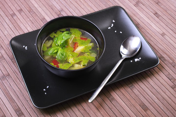 Tuscan vegetable soup with basil pesto