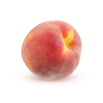 Single peach with shadow, isolated on white background.