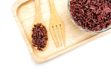Rice Berry in a spoon and bowl on a white background.