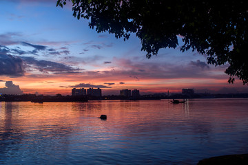 An  evening view from Princep ghat , Kolkata, West bengal, India, after a heavy rainfall with a...