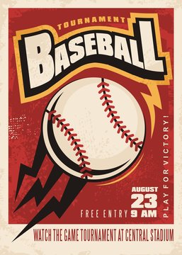 Baseball tournament retro poster design template