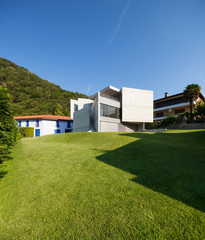 Modern architecture surrounded by green