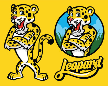 set of cartoon of leopard character Stock Vector | Adobe Stock