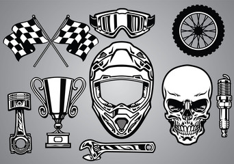 set of motocross racing with skull