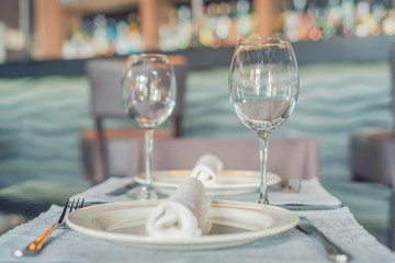 Served tables at cafe or restaurant