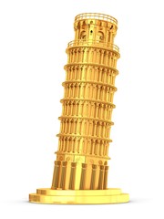 3d golden Leaning Tower of Pisa