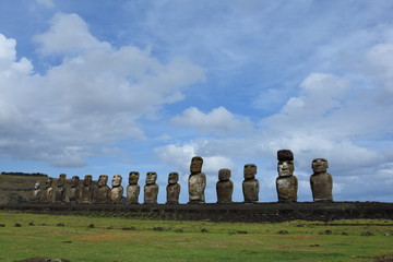 Moai statues at Ahu Tongariki, on Easter Island (Rapa Nui)