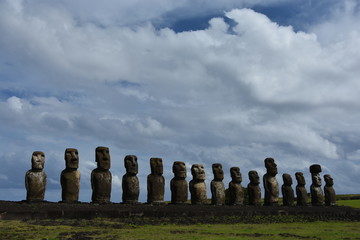 Moai statues at Ahu Tongariki, on Easter Island (Rapa Nui)