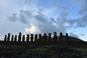 Moai statues at Ahu Tongariki, on Easter Island (Rapa Nui)