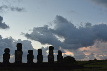 Moai statues at Ahu Tongariki, on Easter Island (Rapa Nui)