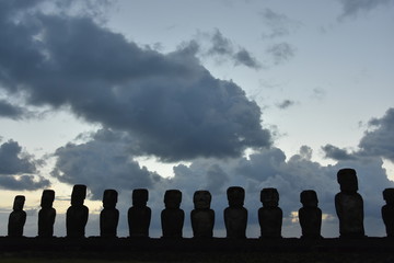 Moai statues at Ahu Tongariki, on Easter Island (Rapa Nui)