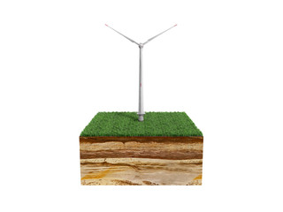 Concept of alternative energy 3d illustration of cross section of ground with grass isolated on white no shadow - obrazy, fototapety, plakaty