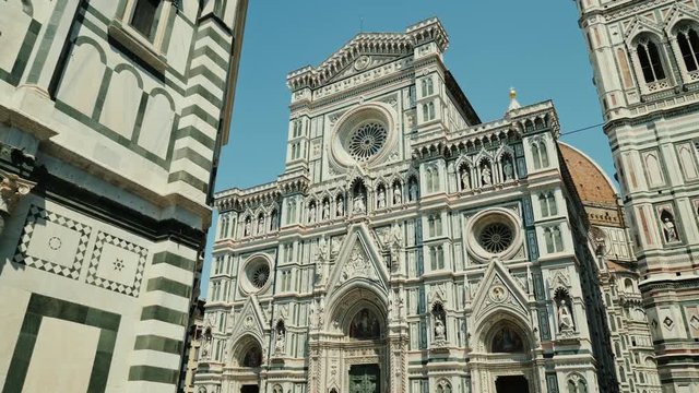 Duomo Santa Maria del Fiore, a popular tourist destination of Europe in Florence, Tuscany, Italy. Steadicam shot