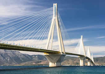 Fototapeta na wymiar Suspension bridge through the Gulf of Corinth. Greece
