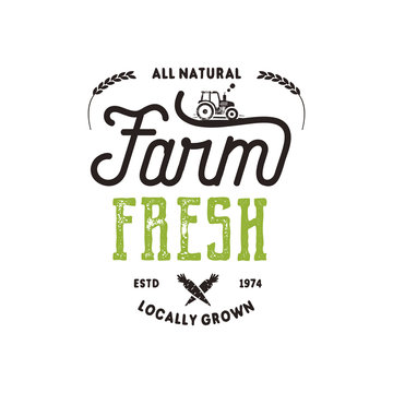 Farmers Market typography badge. Fresh and Local product logo template. Typographic eco farm insignia in black and green style. Isolated on white background. patch