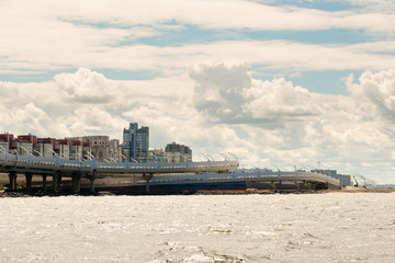 St. Petersburg, Russia - June 28, 2017: panoramic view from the bay to the embankment in St. Petersburg.