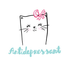 Cute hand drawn kitty inside lettering quote with cat