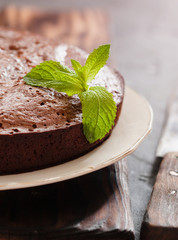 Chocolate cake brownie on gray background