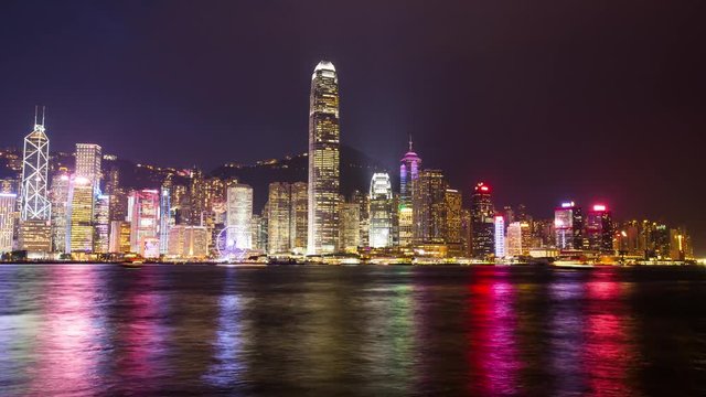 Tsim Sha Tsui,  Hong Kong, 26 May 2017 -:Victoria Harbor in Hong Kong landmark at night