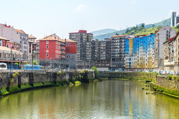 Naklejka premium Bilbao old town view on sunny day, Spain