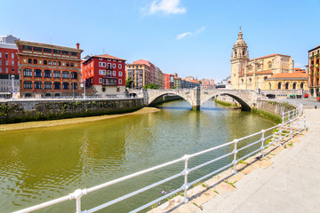 Bilbao old town view on sunny day, Spain