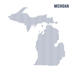 Vector abstract hatched map of State of Michigan with vertical lines isolated on a white background.
