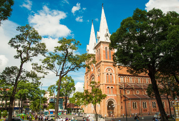 Naklejka premium Notre-Dame Cathedral in Ho Chi Minh City, Vietnam in a sunny day.