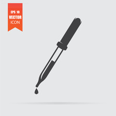 Pipette icon in flat style isolated on grey background.