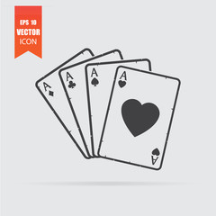 Playing cards icon in flat style isolated on grey background.