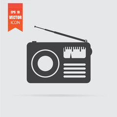 Radio icon in flat style isolated on grey background.