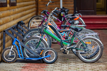 Fototapeta na wymiar a couple of bikes on the porch