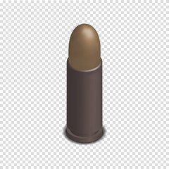 Photorealistic cartridge with a bullet in isometric, vector illustration.
