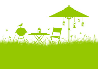 Naklejka premium Garden Barbecue Background Green DIN