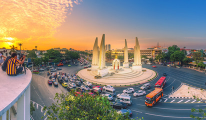 Democracy Monument, a public place and popular photographers.In Thailand.