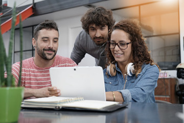 Young entrepreneurs working on digital tablet