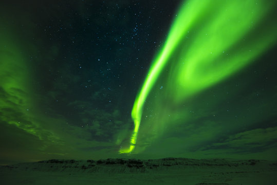 Breathtaking northern lights in the east Iceland 