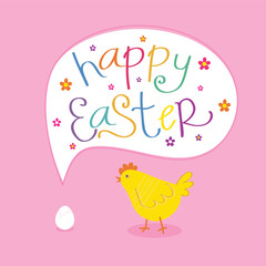 Cute chicken and egg was saying happy Easter