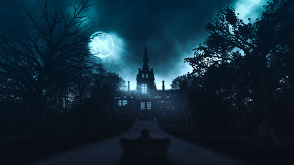 Fototapeta scary house in mysterious horror forest  obraz