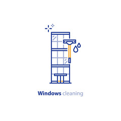 Windows cleaning services concept line icon, office building