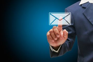 Man hand pressing touch screen check email