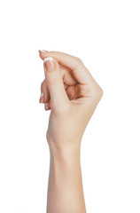 adult female woman hand to hold something, isolated on white