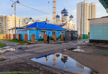 RUSSIA, MOSCOW, The Temple of Saint Righteous Warrior Admiral Fyodor Ushakov is being constructed in South Butovo, Moscow, editorial, horizontal photo