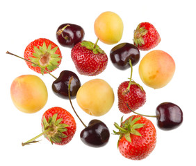 Fruits and berries, red, orange and maroon, fragrant and tasty, fresh