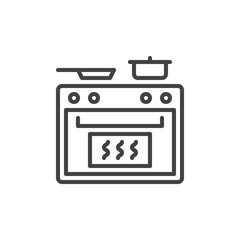 Cooking stove line icon, outline vector sign, linear style pictogram isolated on white. Symbol, logo illustration. Editable stroke. Pixel perfect graphics