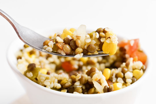 bulgur salad with lentils and other vegetables