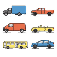 Collection of colored thin line transportation icons